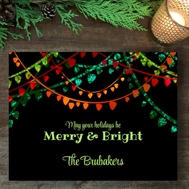 Personalised Unique Colourful Christmas Lights  Holiday Postcard (Customize this colorful, fun and creative Christmas light design postcard. Original art to share.)