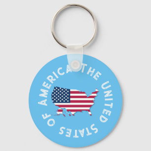 Personalised United States Map Flag Red White Blue Key Ring