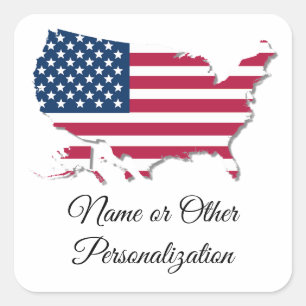 Personalised United States Map Flag White Red Blue Square Sticker
