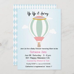 Personalised Up Up Hot Air Balloon Baby Shower Invitation