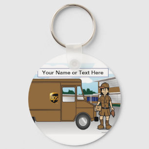 Personalised UPS Driver - Female Cartoon  Key Ring