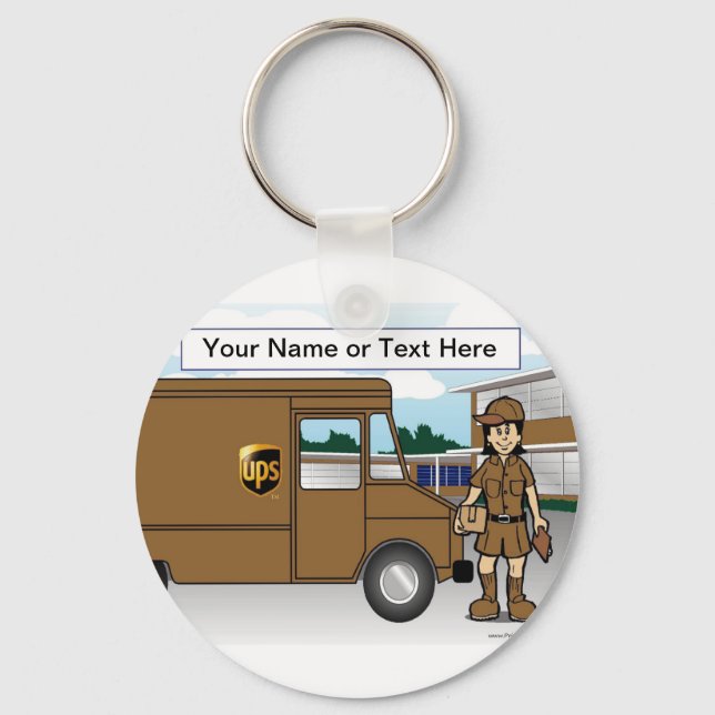 Personalised UPS Driver - Female Cartoon  Key Ring (Front)