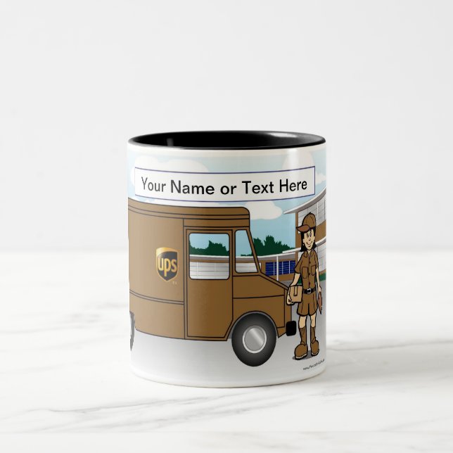 Personalised UPS Driver - Female Cartoon Two-Tone Coffee Mug (Center)