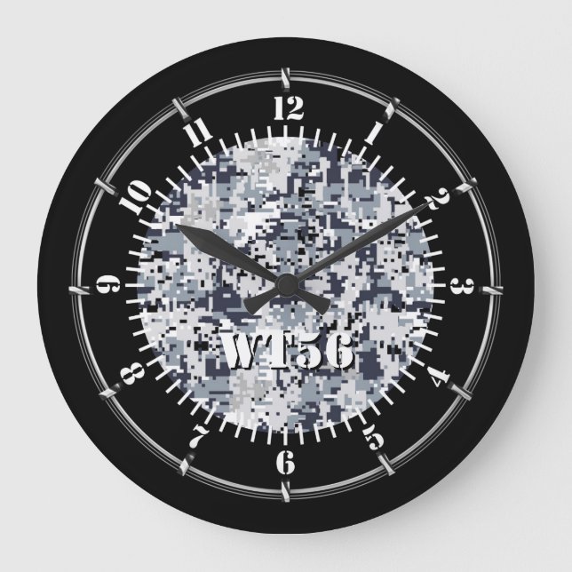 Personalised Urban Grey Camouflage on a Large Clock (Front)