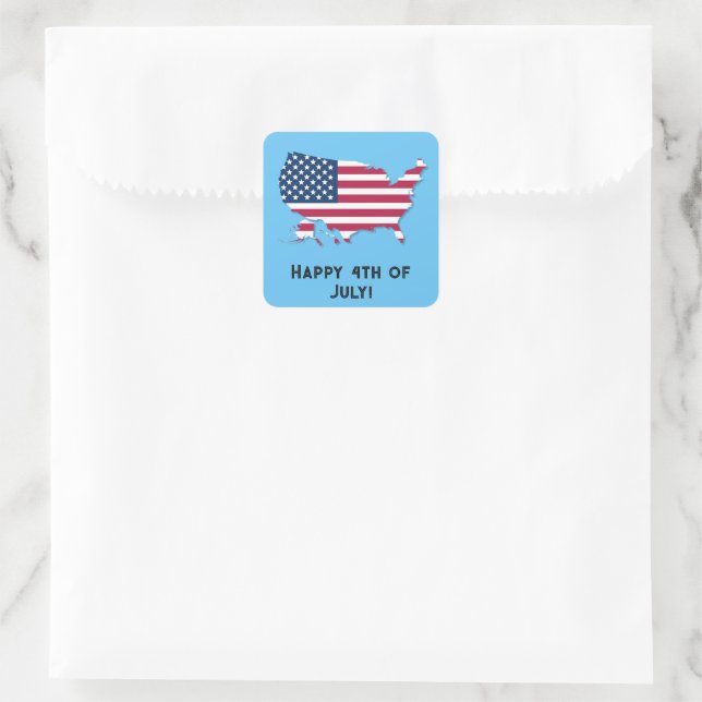 Personalised US Map and Flag Red White Blue Square Sticker (Bag)