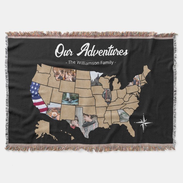 Personalised US Travel Map Blanket (Front)