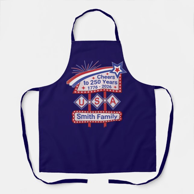 Personalised USA 250–Patriotic Retro Marquee Apron (Front)