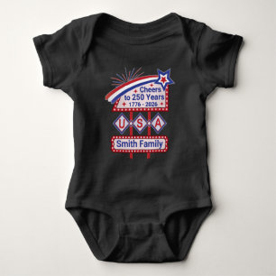 Personalised USA 250–Patriotic Retro Marquee Baby Bodysuit