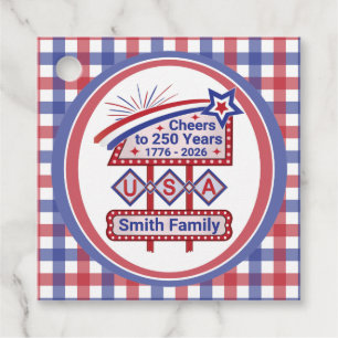 Personalised USA 250–Patriotic Retro Marquee Favour Tags