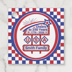 Personalised USA 250–Patriotic Retro Marquee Favour Tags