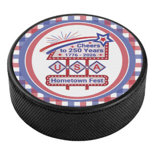 Personalised USA 250–Patriotic Retro Marquee Hockey Puck