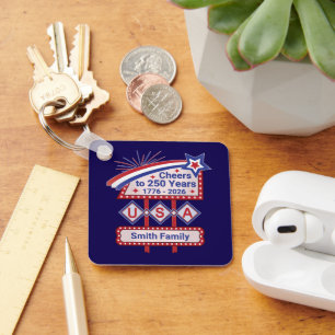Personalised USA 250–Patriotic Retro Marquee Key Ring
