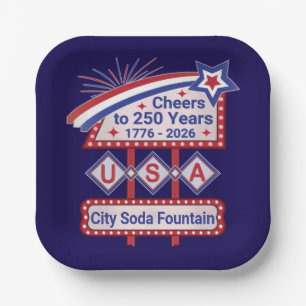 Personalised USA 250–Patriotic Retro Marquee Paper Plate