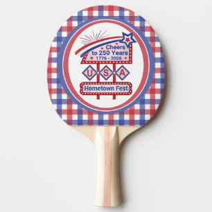 Personalised USA 250–Patriotic Retro Marquee Ping Pong Paddle