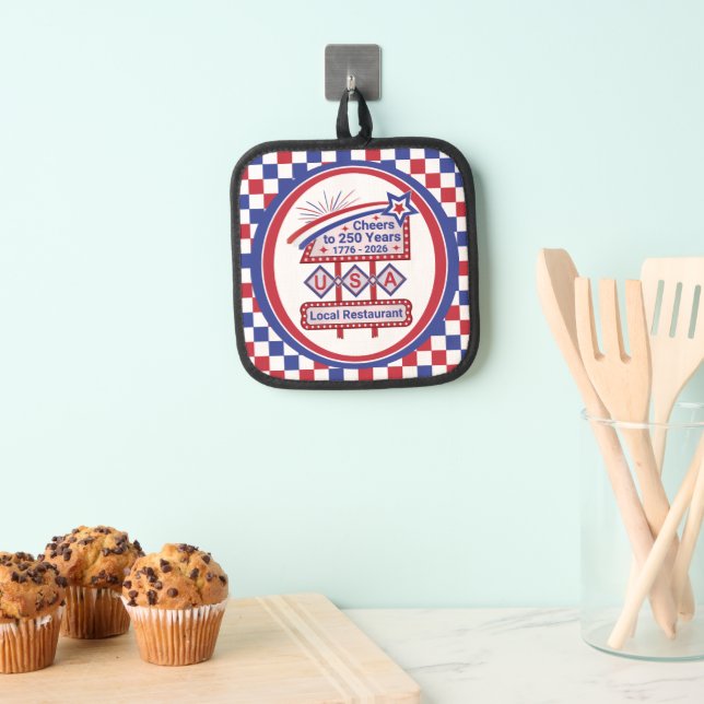 Personalised USA 250–Patriotic Retro Marquee Pot Holder (Insitu(Hanging))