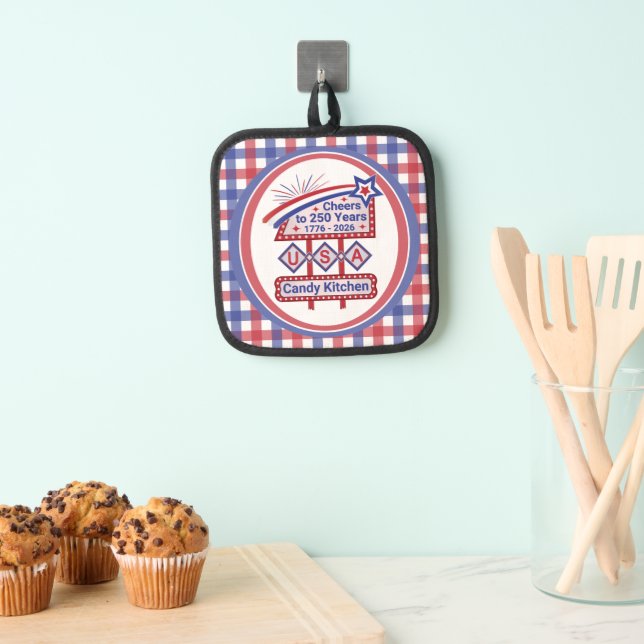 Personalised USA 250–Patriotic Retro Marquee Pot Holder (Insitu(Hanging))