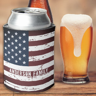 Personalised USA American Flag Patriotic July 4th Can Cooler