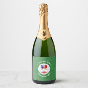 Personalised USA Angel Christmas Flag Red Hair Sparkling Wine Label
