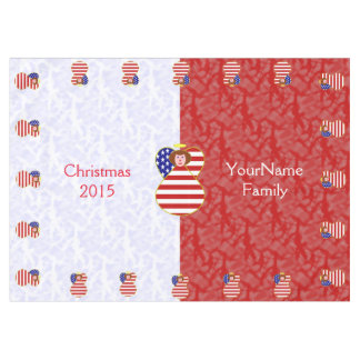 Personalised USA Angel Flag on Red and White Tablecloth