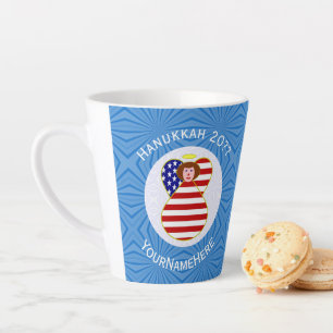Personalised USA Angel Hanukkah Flag Latte Mug