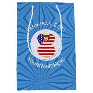 Personalised USA Angel Hanukkah Flag Medium Gift Bag