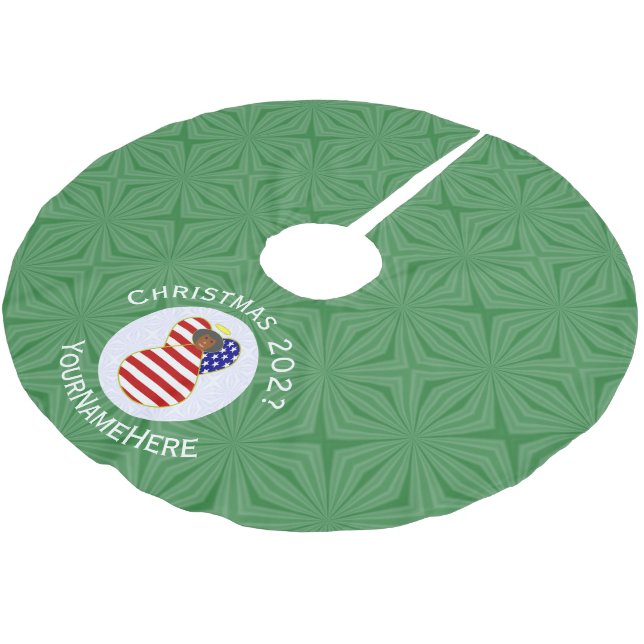 Personalised USA Black Angel Christmas Flag Brushed Polyester Tree Skirt (Angled)