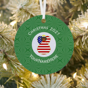 Personalised USA Black Angel Christmas Flag Metal Tree Decoration