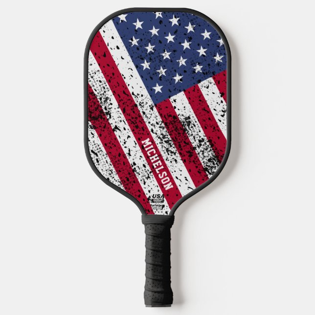 Personalised USA Flag Angled Diagonal Pickleball Paddle (Front)