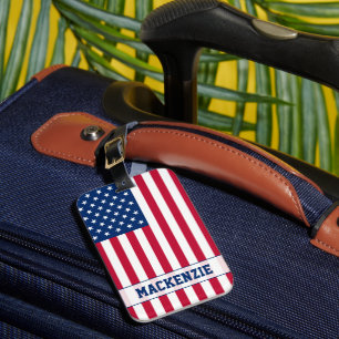 Personalised USA Flag Stars and Stripes Luggage Tag