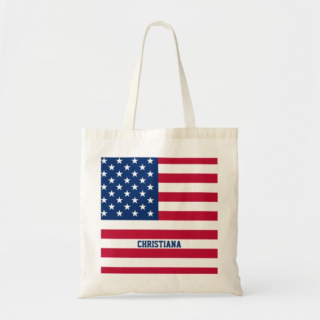 Personalised USA Flag Stars and Stripes Tote Bag (Front)