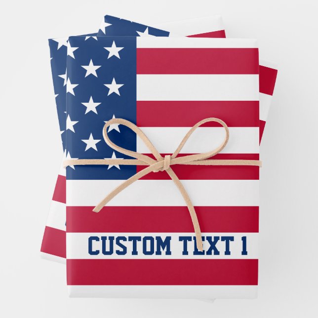 Personalised USA Flag Stars and Stripes Wrapping Paper Sheet (In situ)