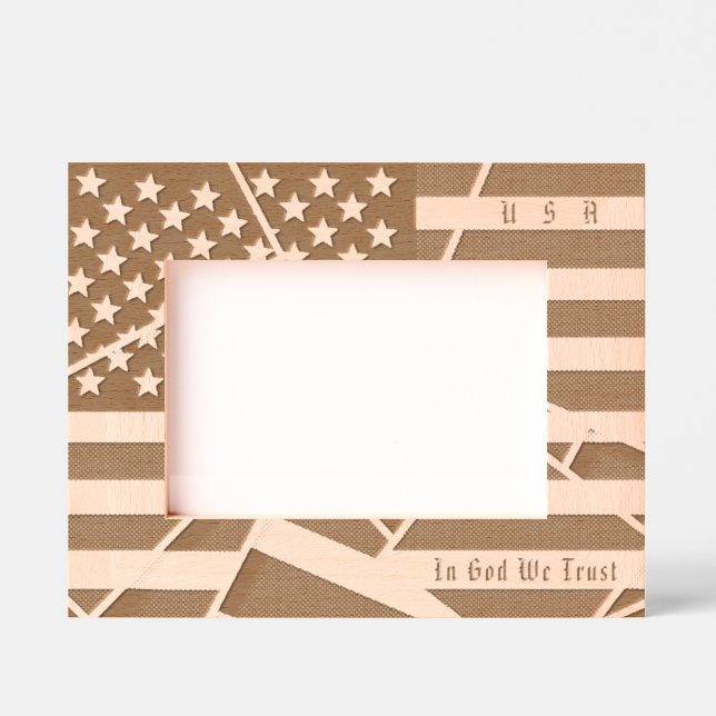 Personalised USA Motto and American Flag Art Etched Frames (Front)