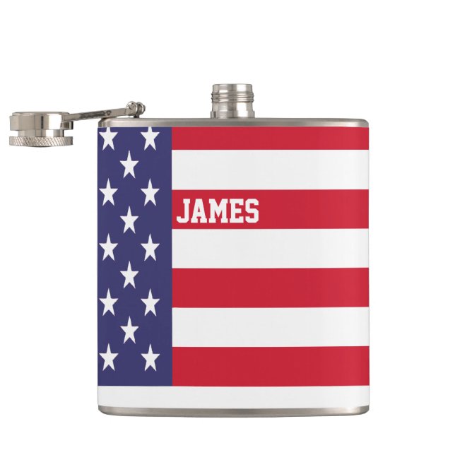 Personalised USA United States Flag Patriotic Hip Flask (Opened)
