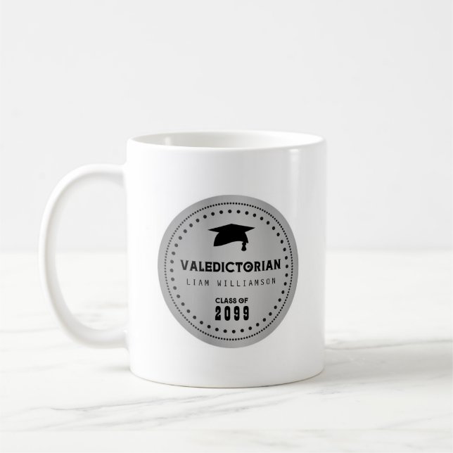 Personalised Valedictorian Gift, Black & Silver Coffee Mug (Left)