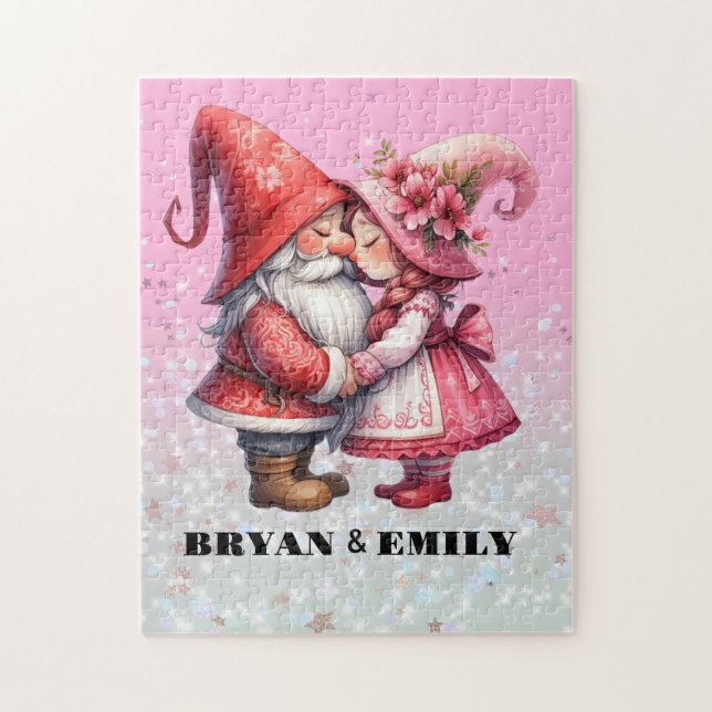 Personalised Valentine Gnome couple Jigsaw Puzzle (Vertical)
