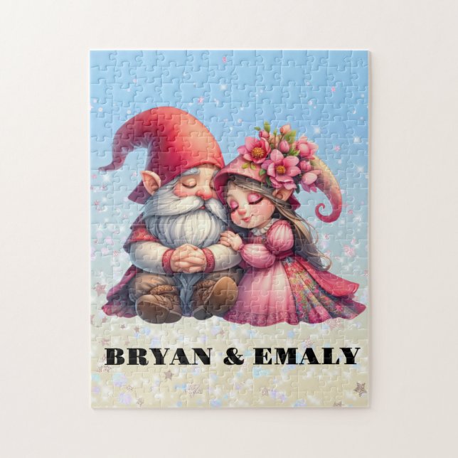 Personalised Valentine Gnome couple Jigsaw Puzzle (Vertical)