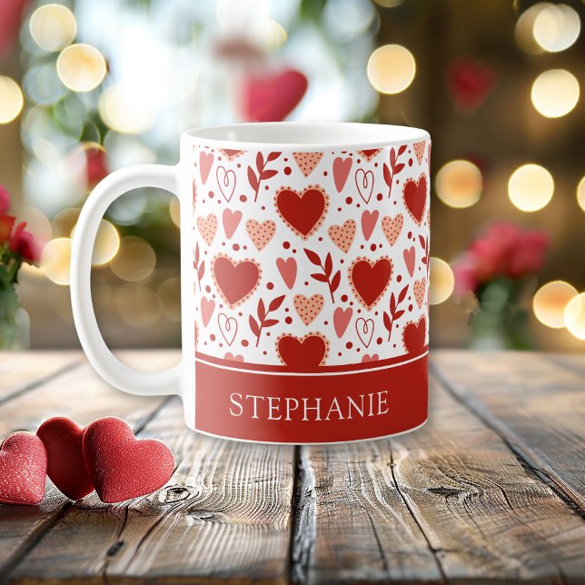 Personalised Valentine Heart Pattern Coffee Mug (Personalized Valentine Heart Pattern Coffee Mug)