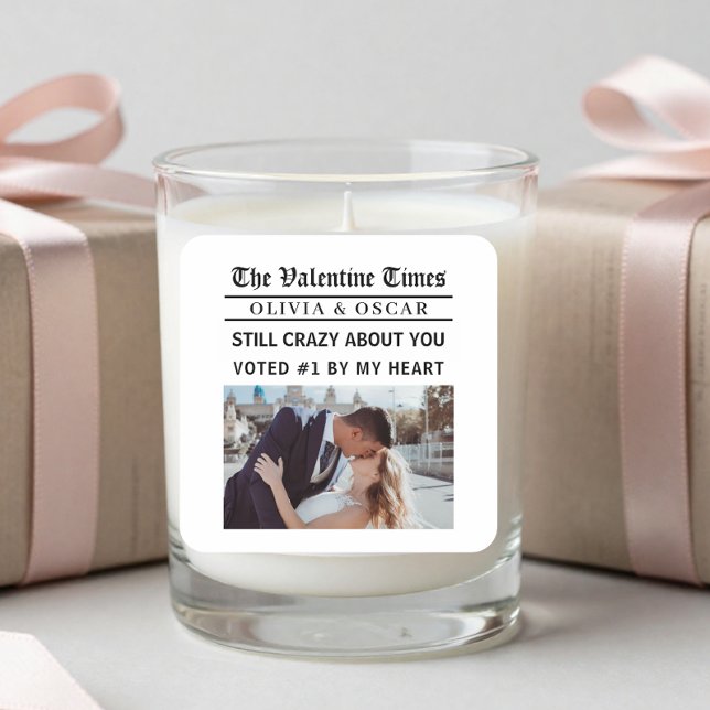 Personalised Valentine Newspaper Photo  Square Sticker (Creator Uploaded)