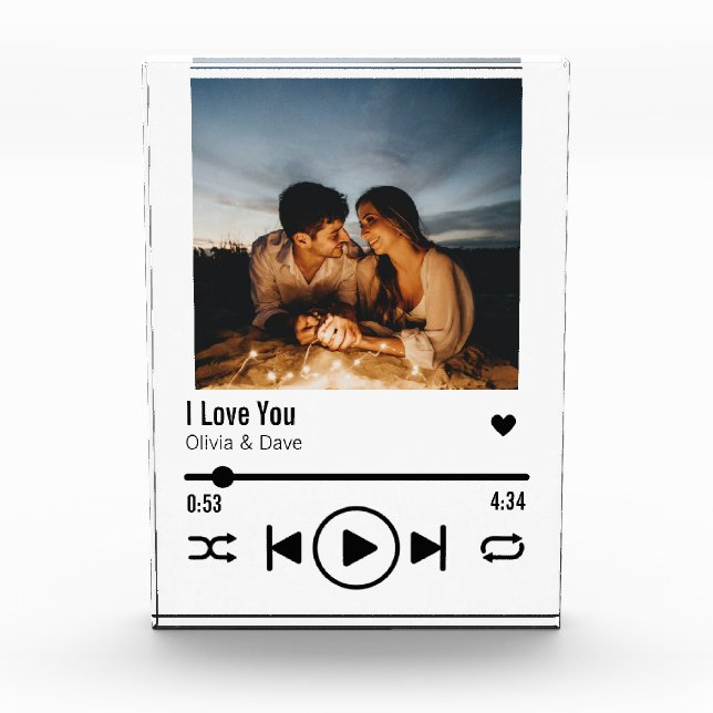 Personalised Valentine Photo Song Playlist Block (Front)