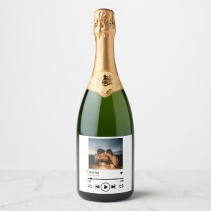 Personalised Valentine Photo Song Playlist Sparkling Wine Label