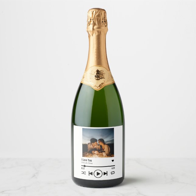 Personalised Valentine Photo Song Playlist Sparkling Wine Label (Front)