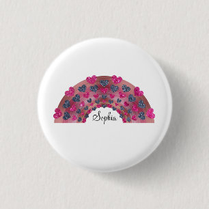 Personalised Valentine Pink Silver Heart Rainbow 3 Cm Round Badge
