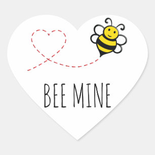 Personalised Valentine Quote - Bee Mine Cartoon Heart Sticker