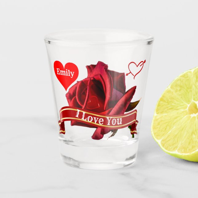 Personalised Valentine Rose Design Shot Glass (Front)