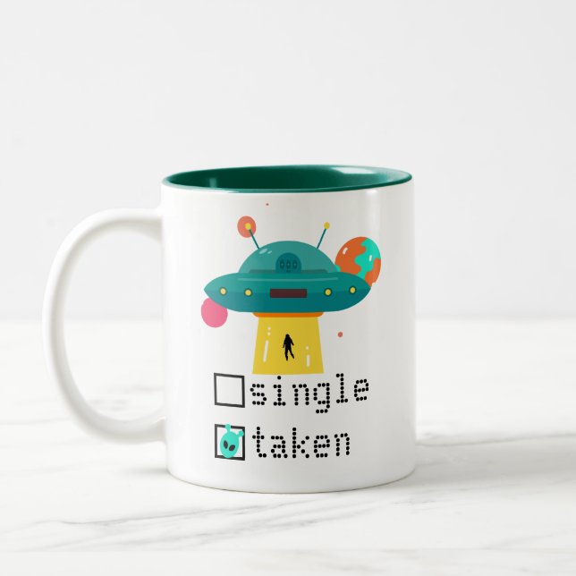 Personalised Valentine Single Taken UFO Two-Tone Coffee Mug (Left)