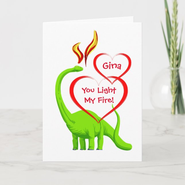 Personalised Valentine With Hearts And Dinosaur Card (Front)