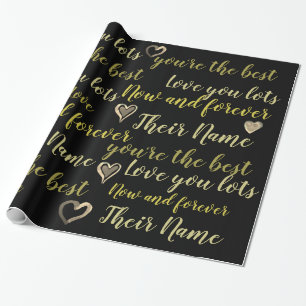 Personalised VALENTINE - Words of Love Black Gold Wrapping Paper