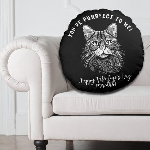 personalised Valentines black&white purrfect cat  Round Cushion