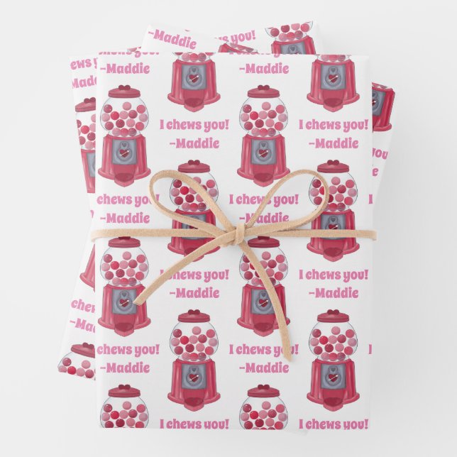 Personalised Valentines Bubble Gum Ball Machine Wrapping Paper Sheet (In situ)