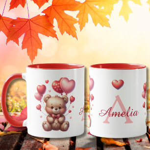Personalised Valentines Day Bear Holding Balloons Mug
